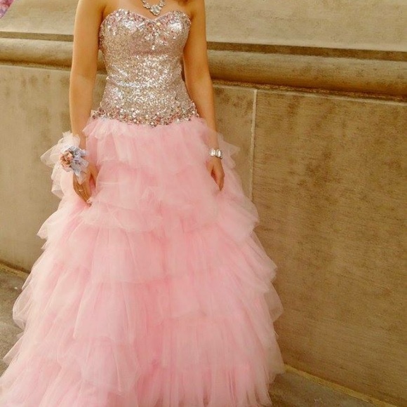 silver and pink prom dress